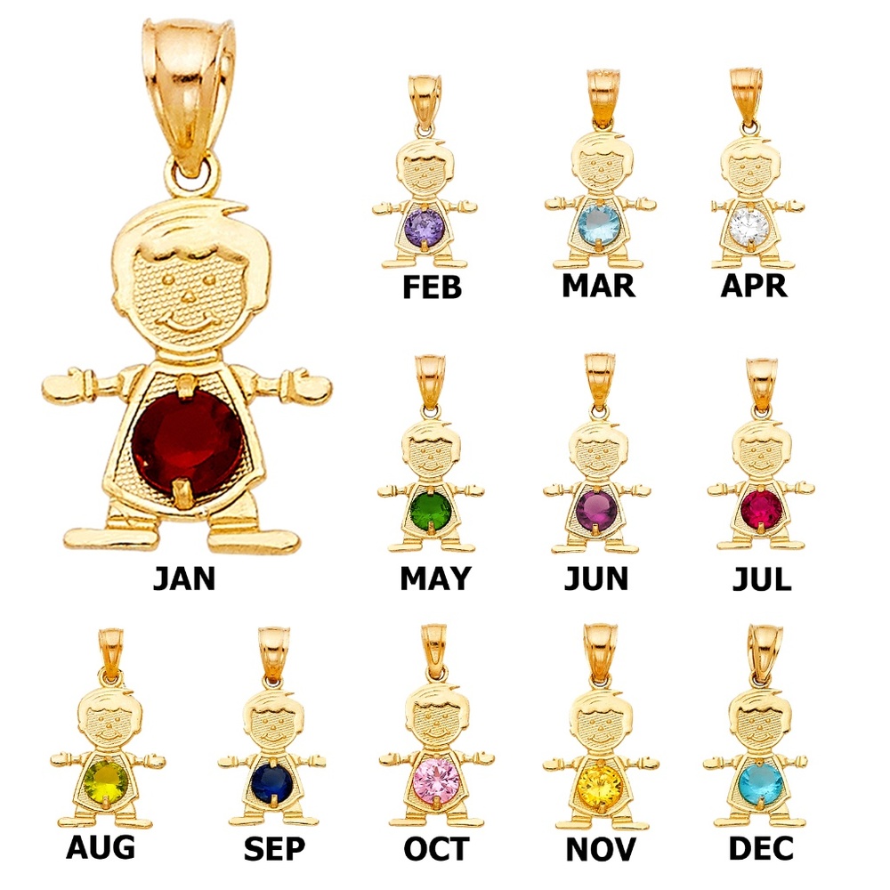 14K Yellwo Gold Birthstone Boy Pendant